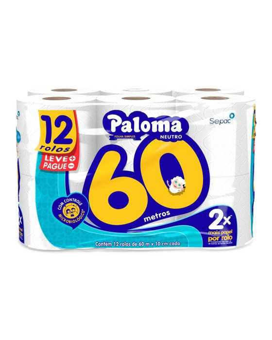 Papel Higiênico Paloma 60m com 12 Rolos folha Simples