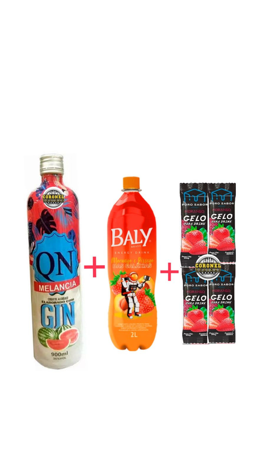 Gin Qn Melância + 1 Baly Morango e Pessêgo + 4 Gelo Morango 