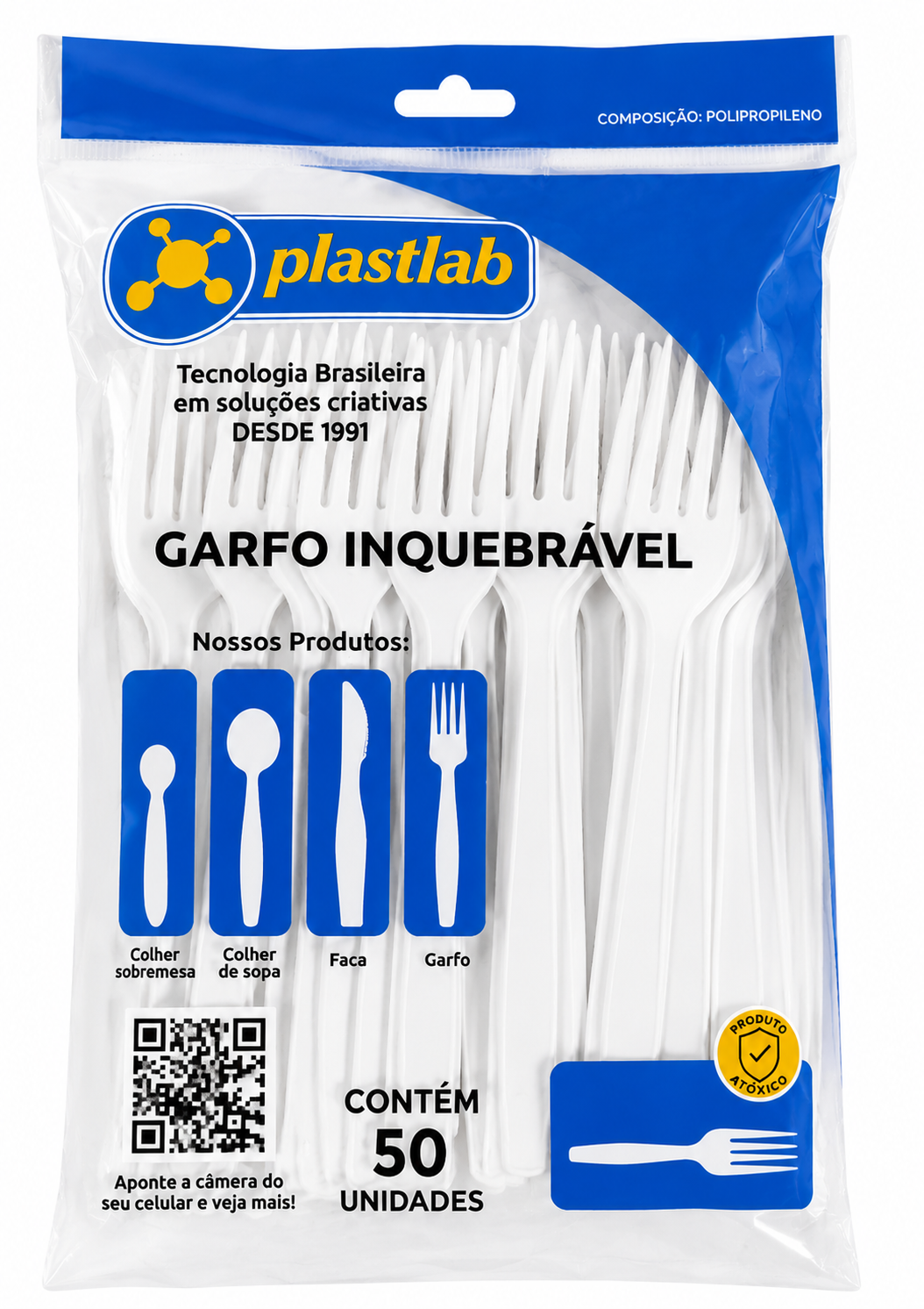 Garfo descartável inquebrável c/50uni  Plastlab
