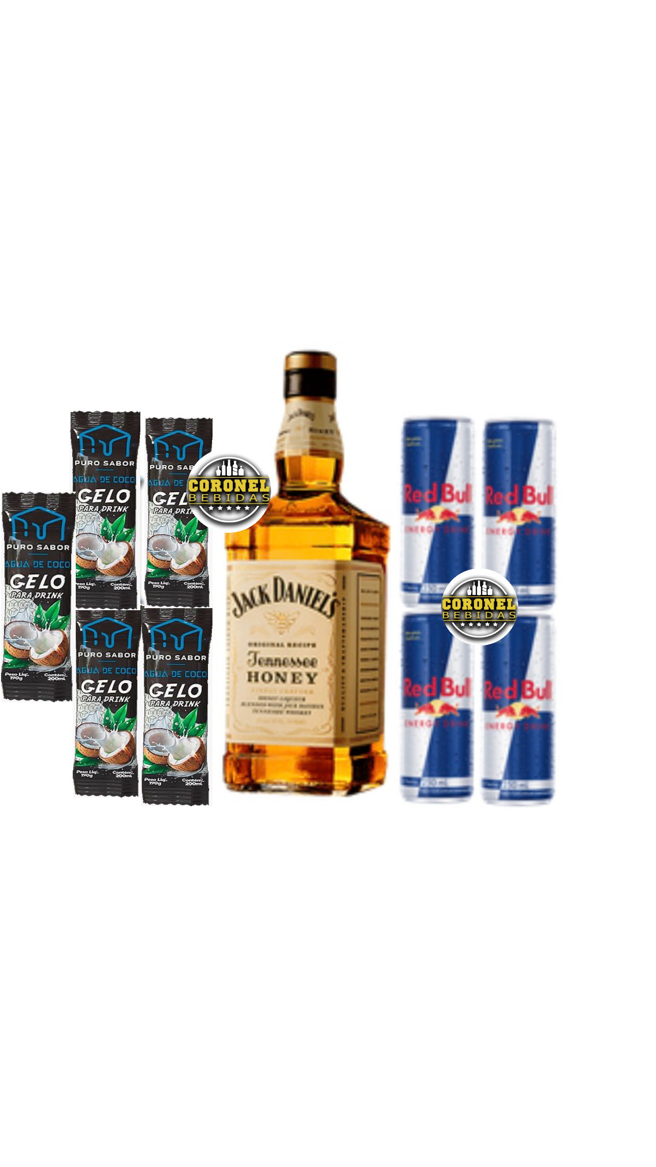 Jack Honey 1L ( Mel )+ 4 Redbull+ 5 gelo de coco