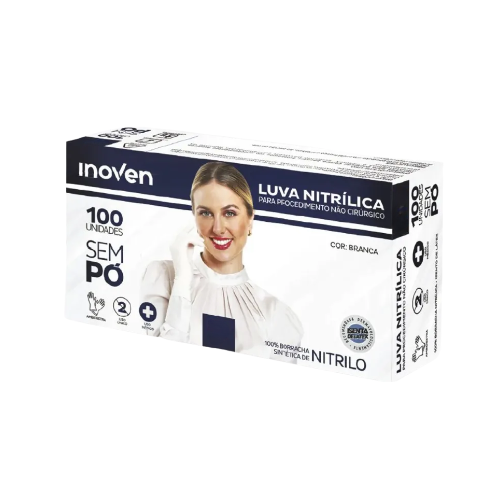 LUVA NITRILICA S/PO INOVEN CX C100 BRANCA 8-M