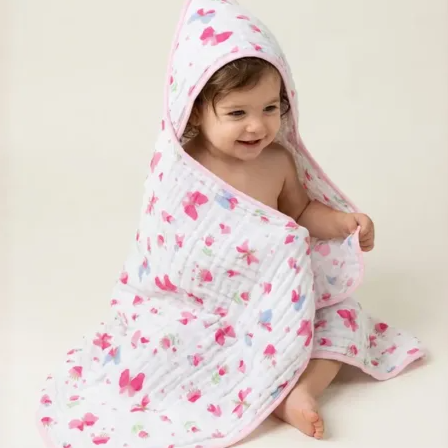 Toalha de Banho com capuz soft Bublim 70cm x 90cm - borboletas