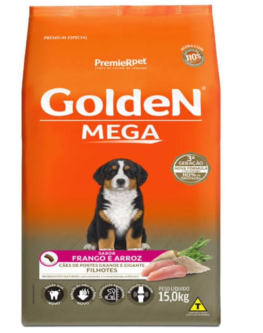 Golden Mega Filhote Grandes e Gigantes 15Kg Sabor Frango e Arroz