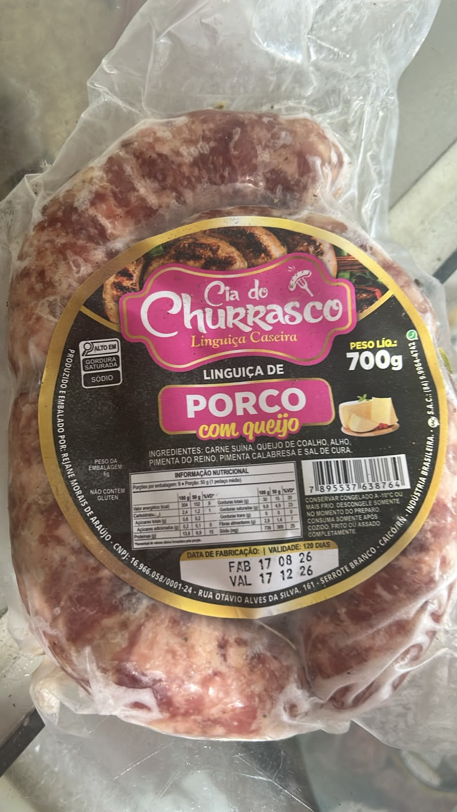 LINGUIÇA DE PORCO  C/QUEIJO 700G 