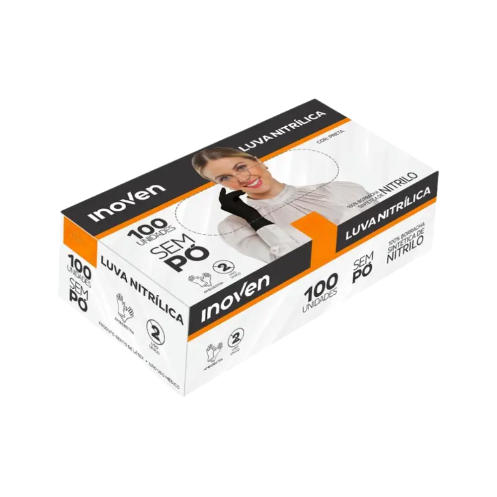 LUVA NITRILICA S/PO INOVEN CX C100 PRETA 9-G