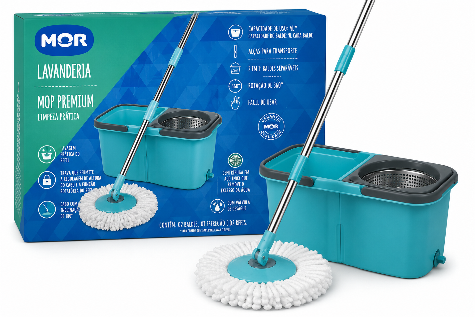 Mop Premium Limpeza Prática Lavandeira Azul - 9L