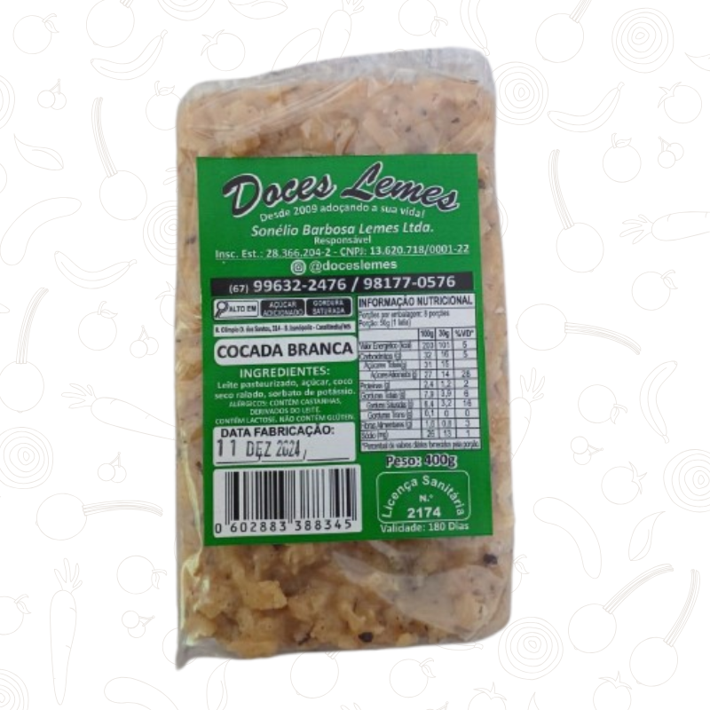 Cocada Branca Barra Doces Lemes 400g