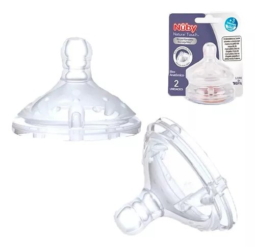 Bico para Mamadeira Boca Larga com 2 Pçs Transparentes Nuby