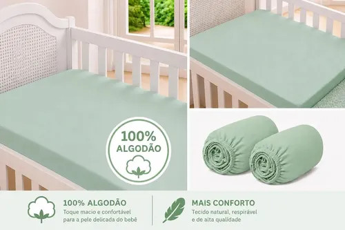 Lençol com elástico para Berço Americano - liso verde