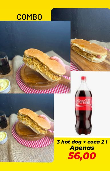 combo 3 hot dog tradicional + coca 2l 