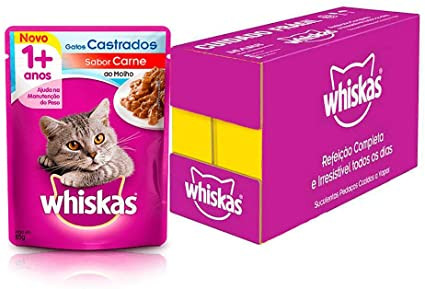 Box Whiskas Sachê para Gatos Adultos. Contém 20 unidades de 85g cada.