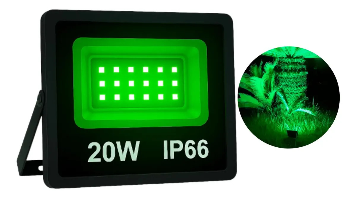 Refletor Holofote Led 20w Cor Luz Verde Jardim Decoração