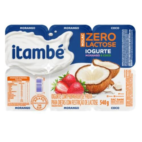 Iogurte Parcialmente Desnatado Morango e Coco Zero Lactose Itambé Nolac Bandeja 540g 6un