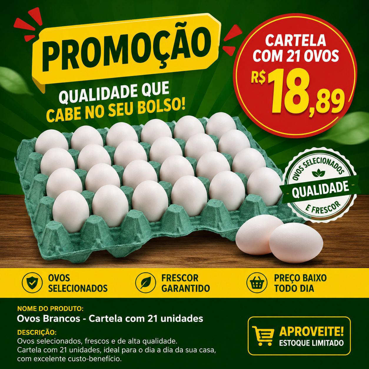 Cartela de Ovos - 21 unidades