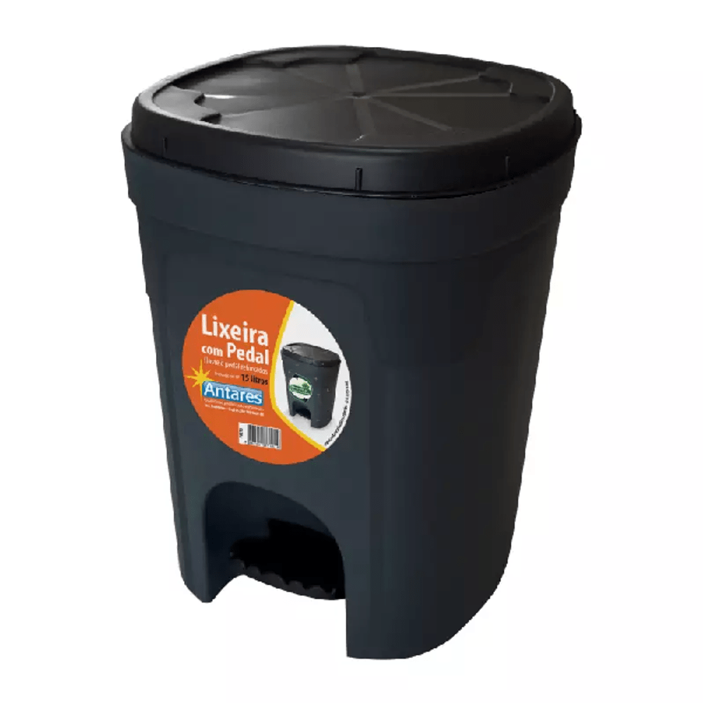 LIXEIRA ANTARES C/PEDAL PRETA 15L
