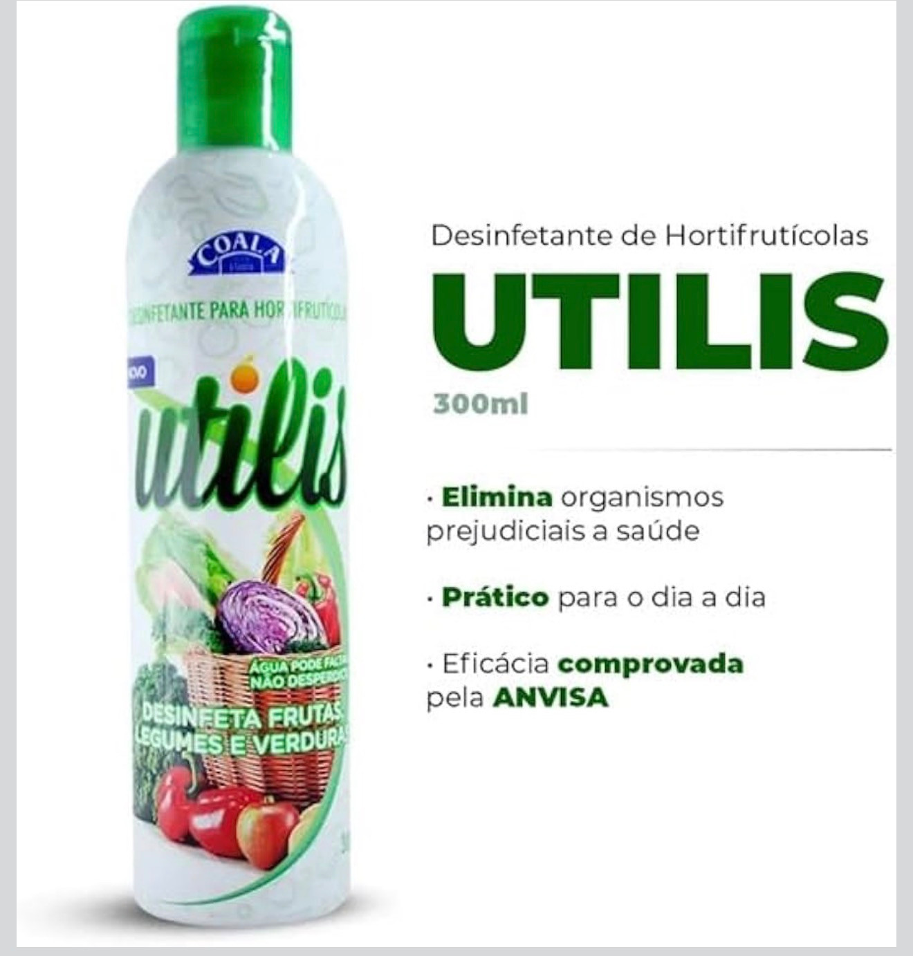 Coala Utilis Desinfetante para Frutas Verduras Legumes 300ml s/perfume 