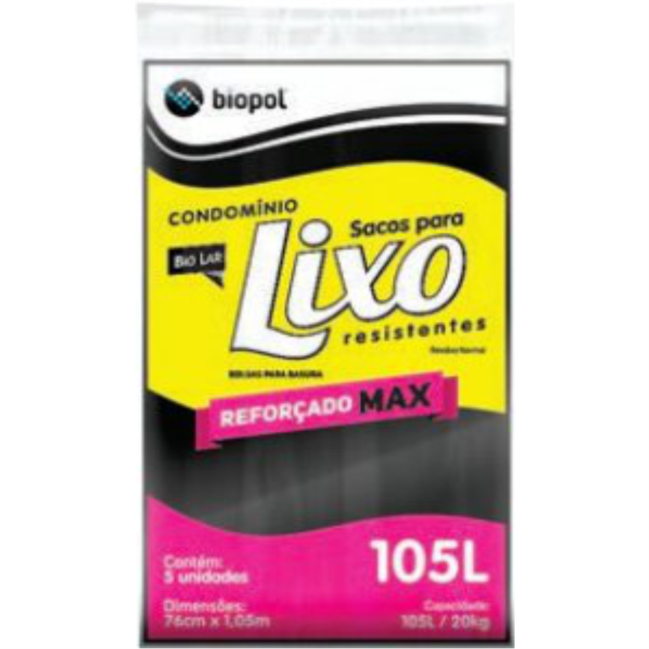 SACO P/ LIXO BIOLAR REFORÇADA 105L/20KG C/5UN