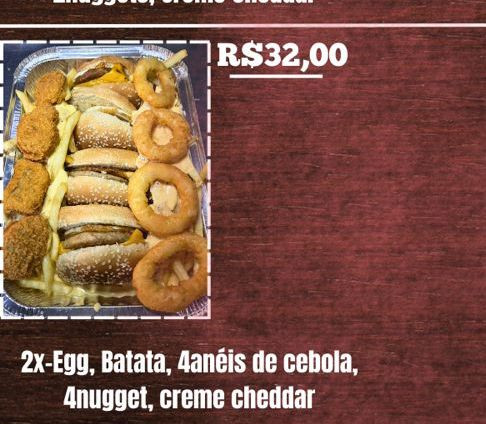 COMBO CASAL - 2 X EGG, BATATA, 4 ANÉIS CEBOLA, 4 NUGUETS E CHEDDAR