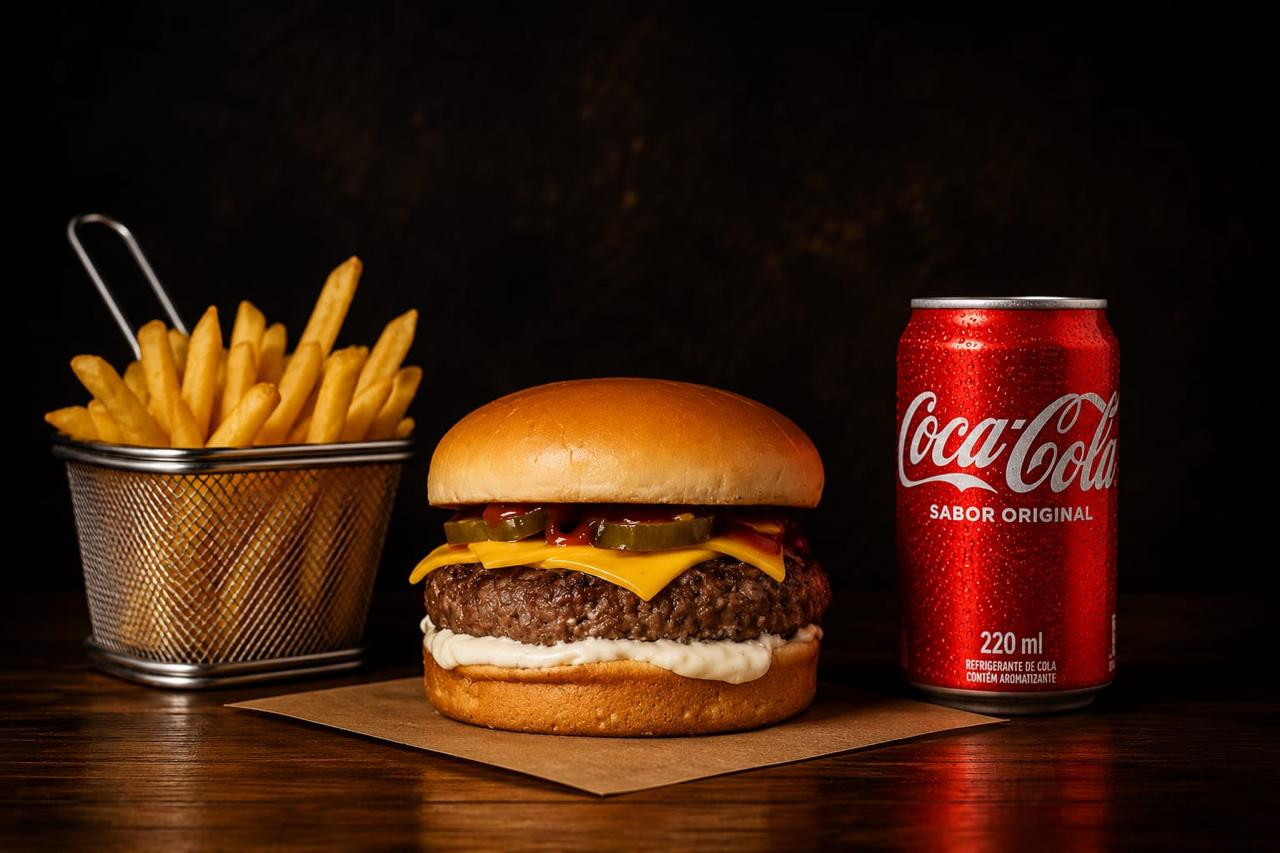 Top Burguer+Batata+Coca Lata 220 Ml