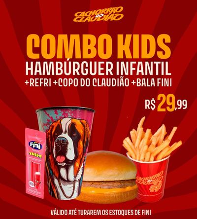 Combo Kids Hambúrguer + Fritas + Copo Personalizado