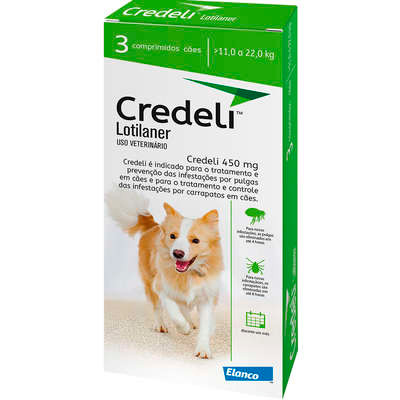 Antipulgas e Carrapatos Credeli 450 mg Elancopara Cães de 11kg até 22kg. Contém 3 comprimidos