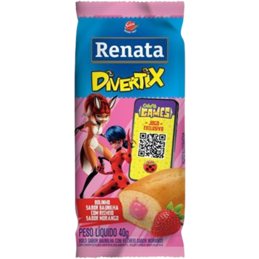 BOLINHO DIVERTIX "MORANGO" RENATA 40G