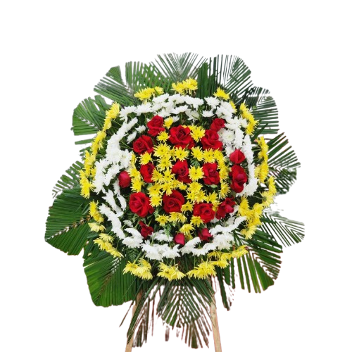 COROA COM ROSAS E CRISÂNTEMOS PEQUENA