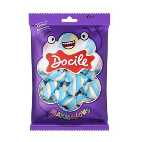 Marshmallows Docile Maxmallows Twist Azul e Branco Embalagem 250g