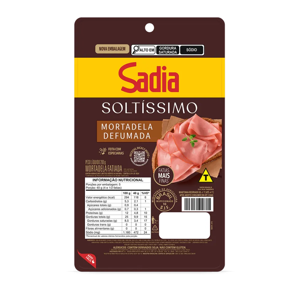 Mortadela defumada sadia soltissímo 200g 