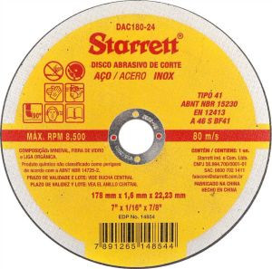 DISCO CORTE INOX STARRETT 178X1,6X22,2MM