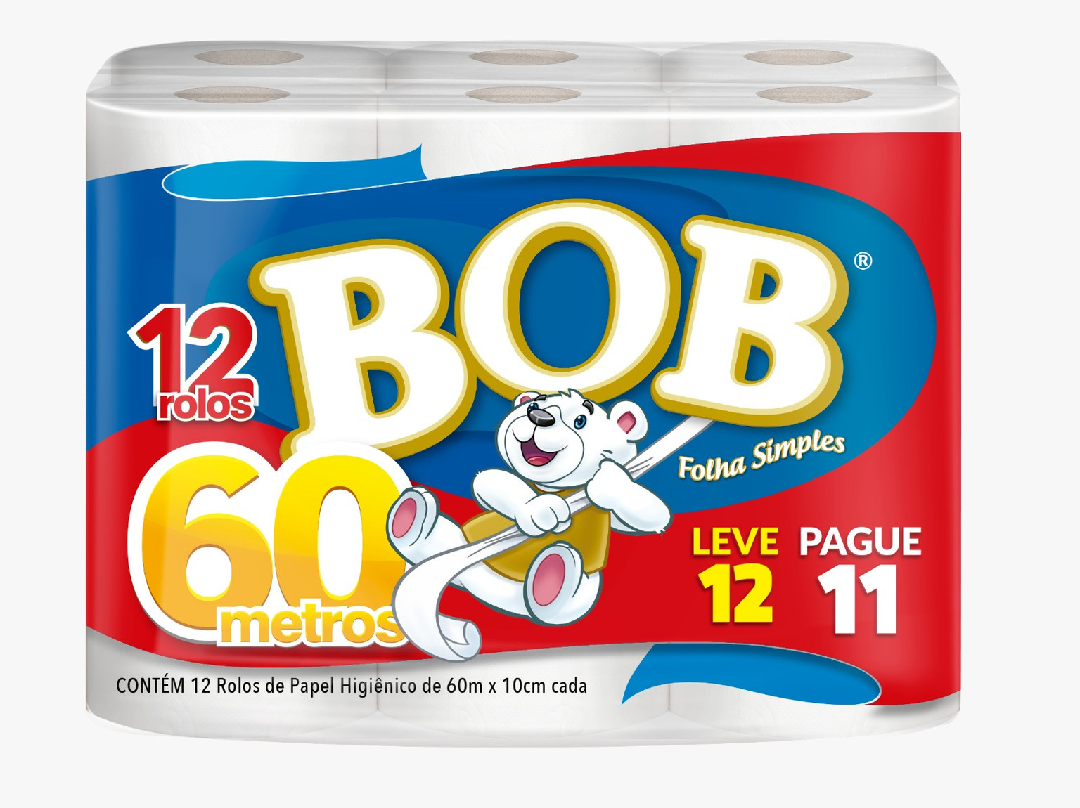 Papel Higiênico Bob 60m com 12 Rolos folha Simples