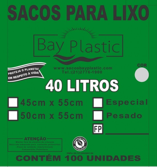 Sacos de Lixo 40L Pesado C/100 Bay Plastic