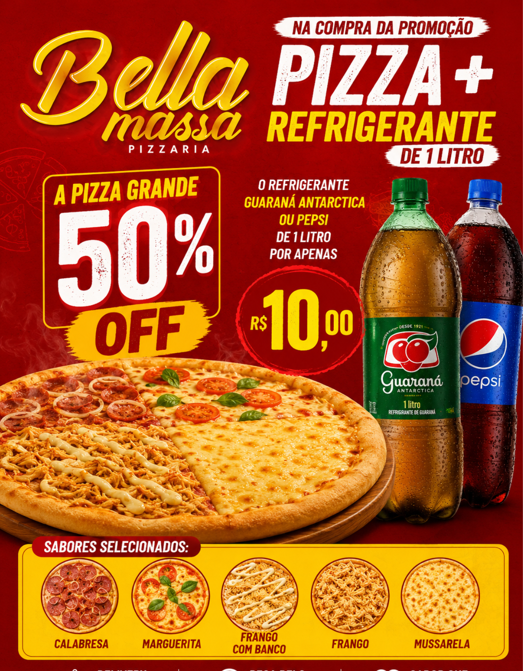 PIZZA (G) 50% + REFRIGERANTE 1LITRO