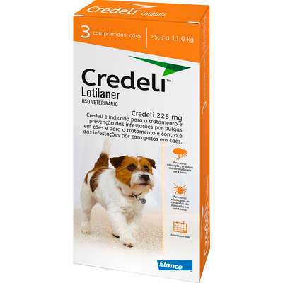Antipulgas e Carrapatos Credeli 225 mg Elanco  para Cães de 5,5kg até 11kg. Contém 3 comprimidos.