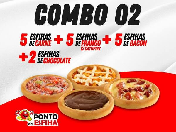 Combo de Esfihas Nº02 (5 Carne + 5 Frangcatu + 5 Bacon + 2 Choc)