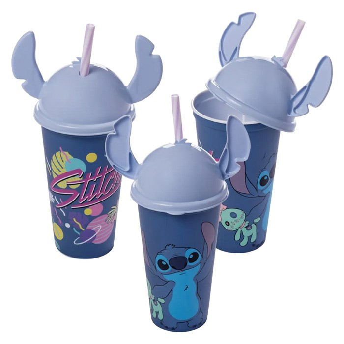 COPO CANUDO 500ML COM ORELHA STITCH