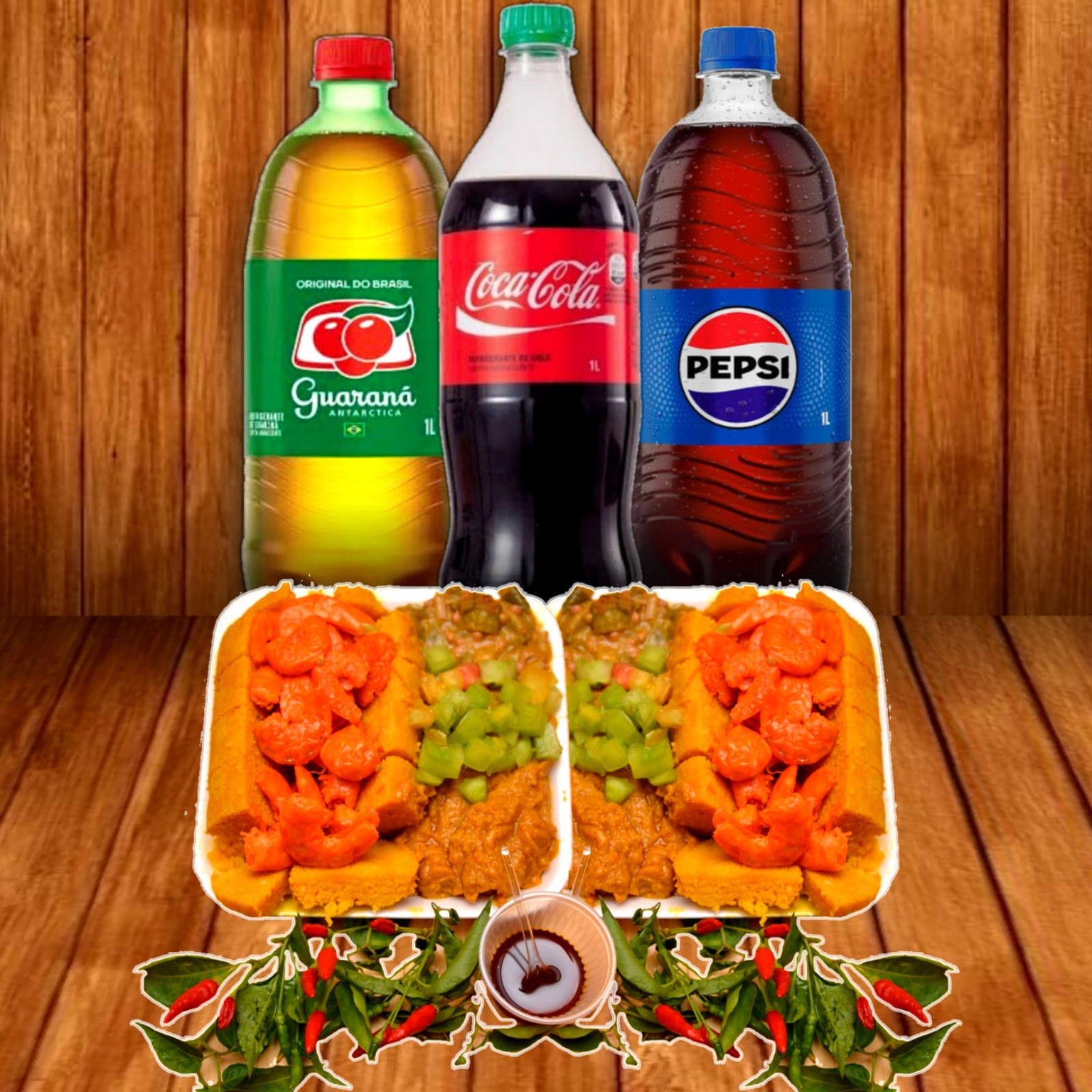 2 abará no prato com camarão defumado+1 refrigerante litro 