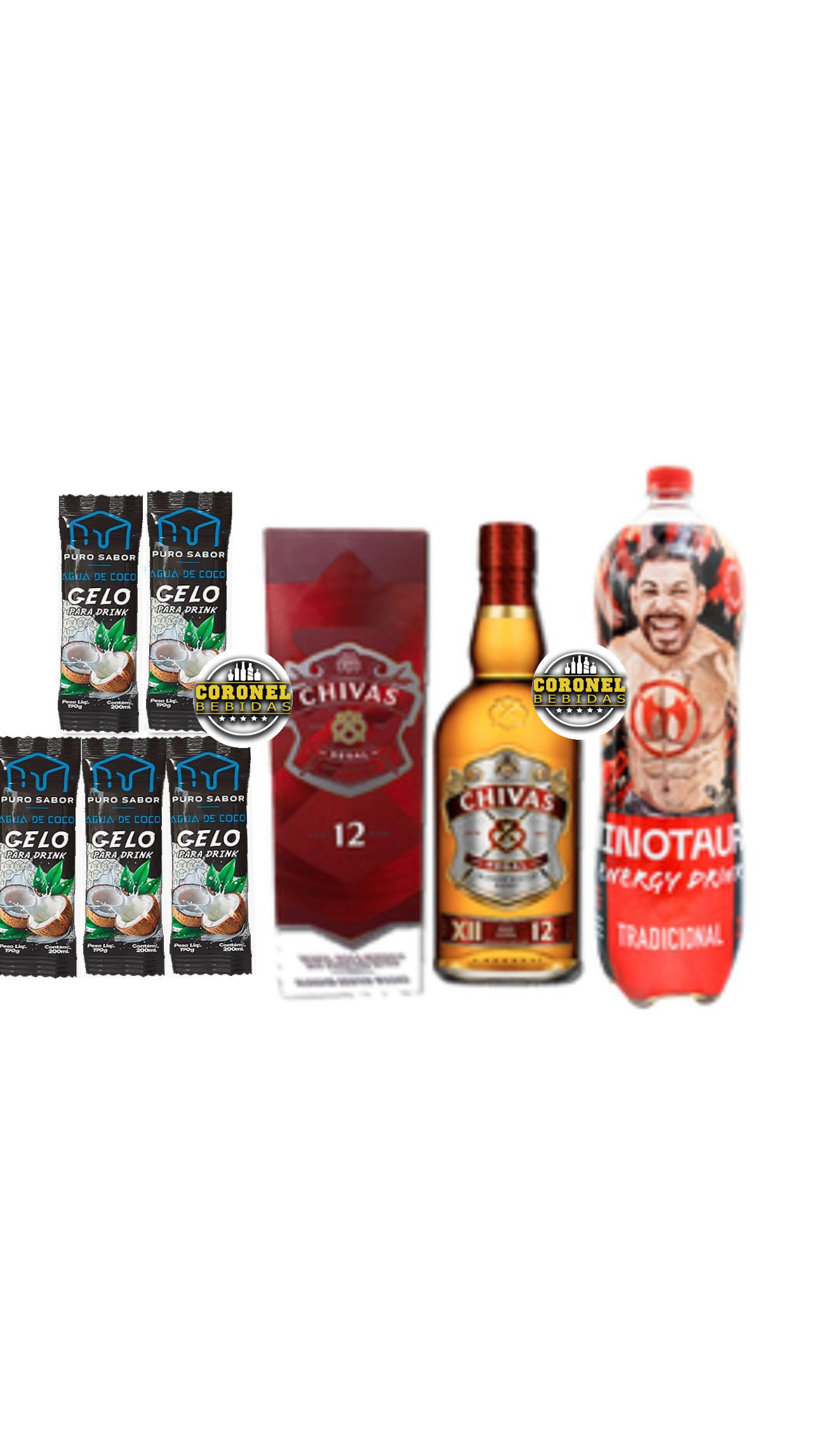 Chivas 1L + 1 Minotauro + 5 Gelo de coco