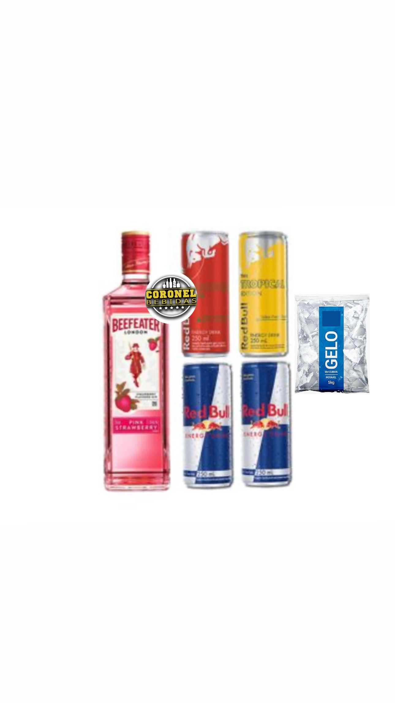 Gin Beeatefer Pink + 4 Redbul (Sabores) + Gelo Filtrado 5kg