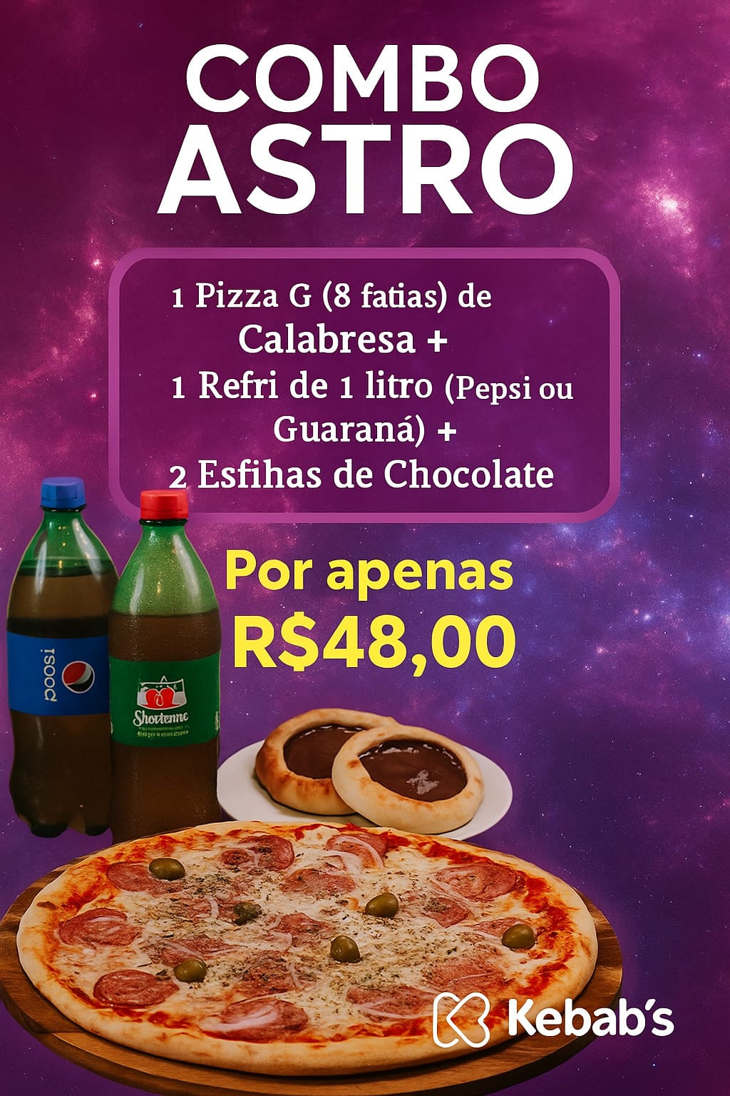 Combo Pizza + Esfihas + Refrigerante