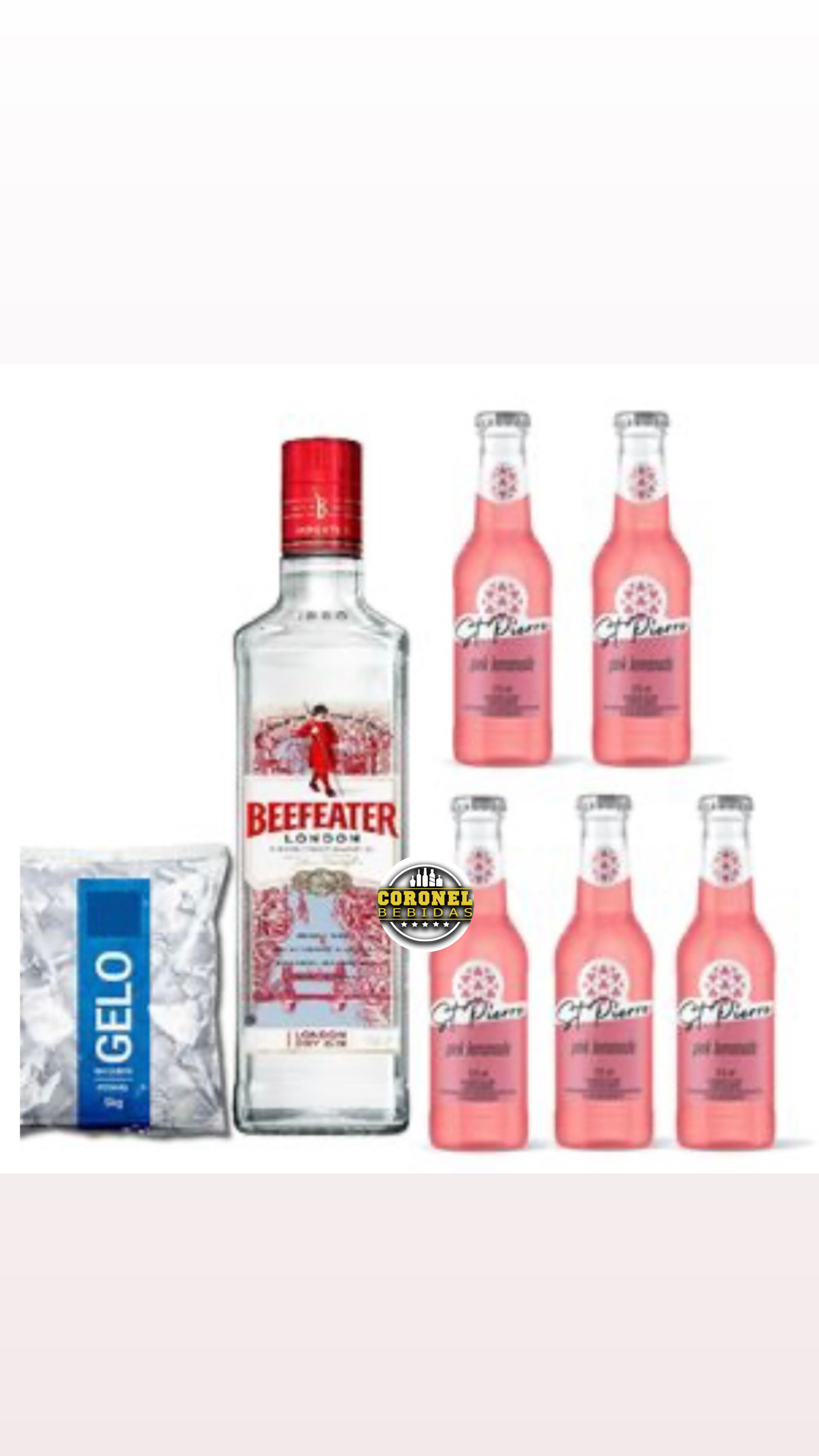 Gin London 750ml+ 5 Pink limonade + Gelo filtrado 5kg