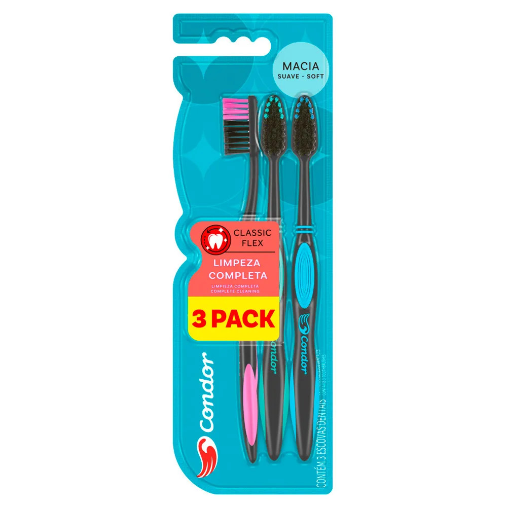 ESCOVA DENTAL CONDOR CLASSIC FLEX MACIA 3 UNIDADES
