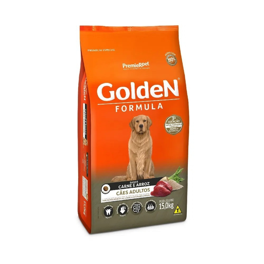 Golden Formula Cães Adultos Raças Médias e Grandes 15Kg Sabor Carne