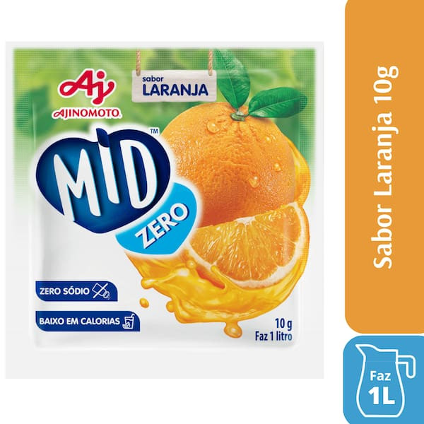 Refresco Em Pó Sabor Laranja Zero Mid 10g