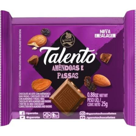 Chocolate Talento Amêndoas e Passas 25g