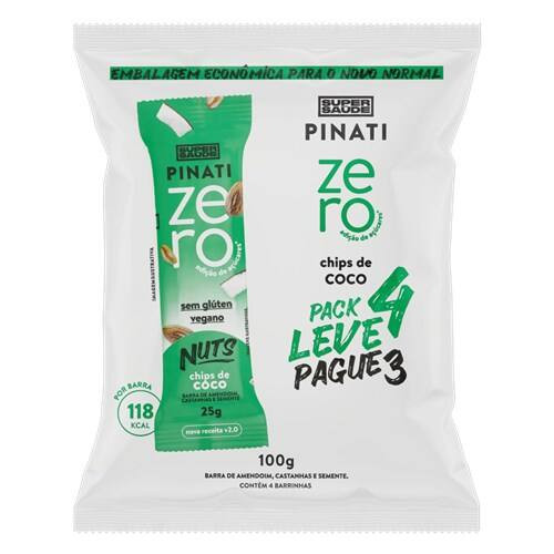 Pack Barra de Cereais Nuts Zero Chips de Coco Pinati 25g Cada Leve 4 Pague 3