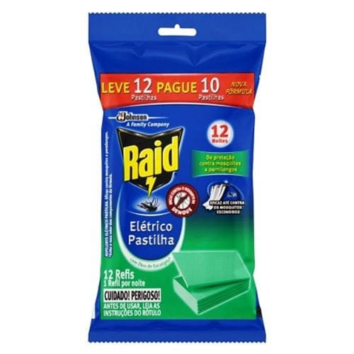 Inseticida Elétrico em Pastilhas Eucalipto Refil Raid Leve 12 Pague 10un