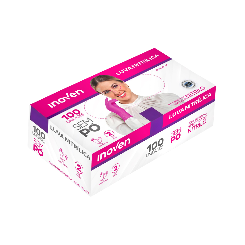 LUVA NITRILICA S/PO INOVEN CX C100 ROSA 8-M