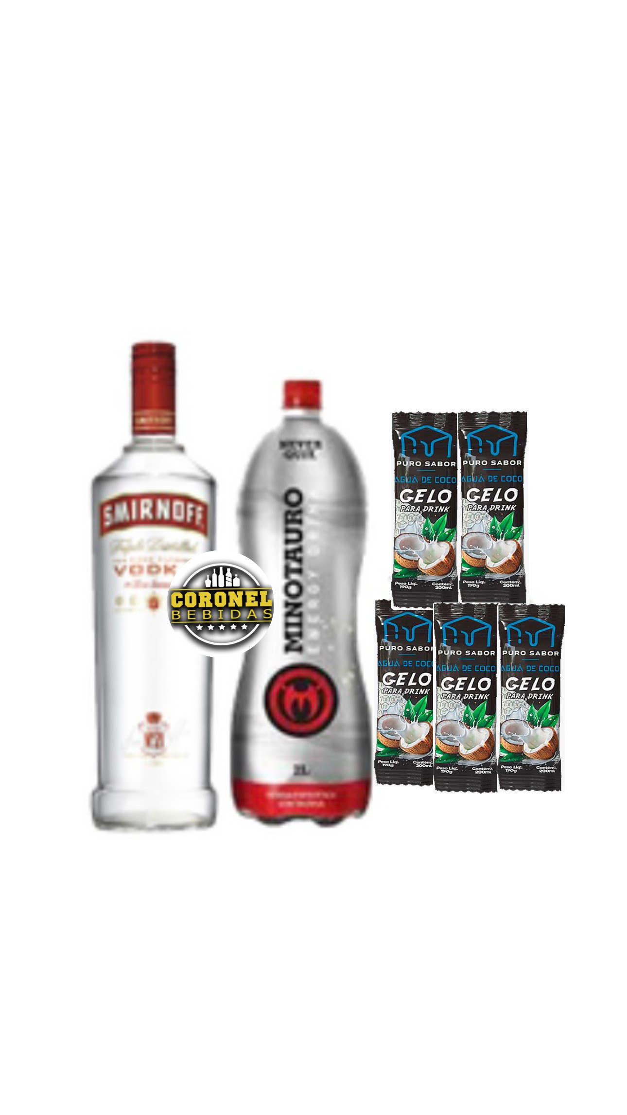 Vodka Smirnoff 600ml + 1 Minotauro 2L+ 5 Gelo de coco 