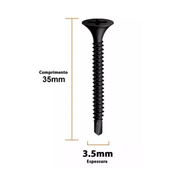 Parafuso Drywall Ponta Brocante Preto 3,5 x 35mm